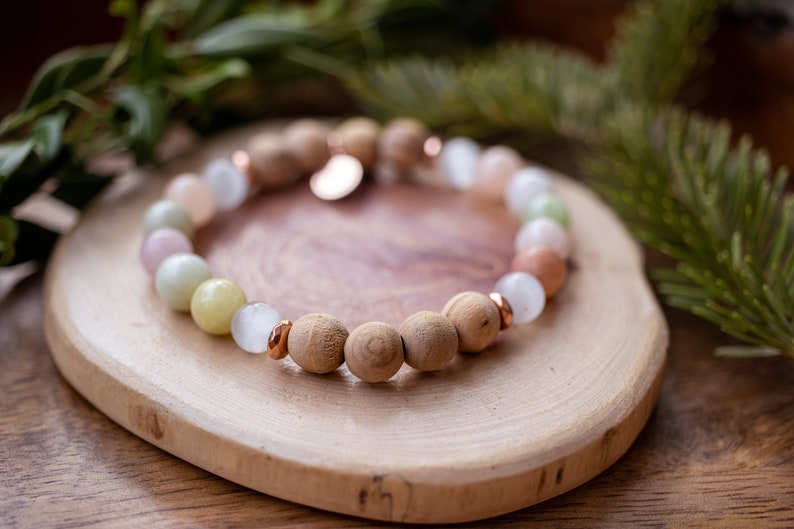 Light of Divine Love Mala Bracelet Selenite Morganite Olive Wood Forgiveness trauma Energy Clearing Joy Peace Spiritual image 2