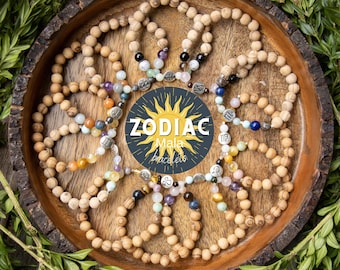 Zodiac Mala Bracelet: Olive Wood & Healing Crystals