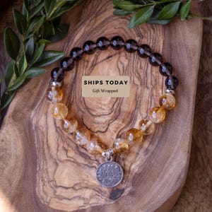 No Mud, No Lotus Mala Bracelet Citrine Smokey Quartz Mala Bracelet with Lotus Charm