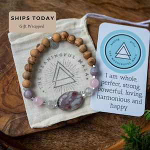 The Healing Grief Mala Bracelet | Tourmaline + Olive Wood + Rose Quartz + Smokey Grey Quartz | bereavement | LOSS | peace | MEDITATE