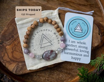 The Healing Grief Mala Bracelet | Tourmaline + Olive Wood + Rose Quartz + Smokey Grey Quartz | bereavement | LOSS | peace | MEDITATE
