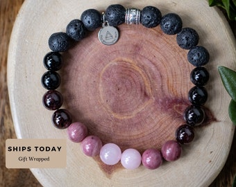 Love & Healing Mala Bracelet Lava + Tourmaline + Rhodonite + Garnet + Rose Quartz bereavement loss mourning grief
