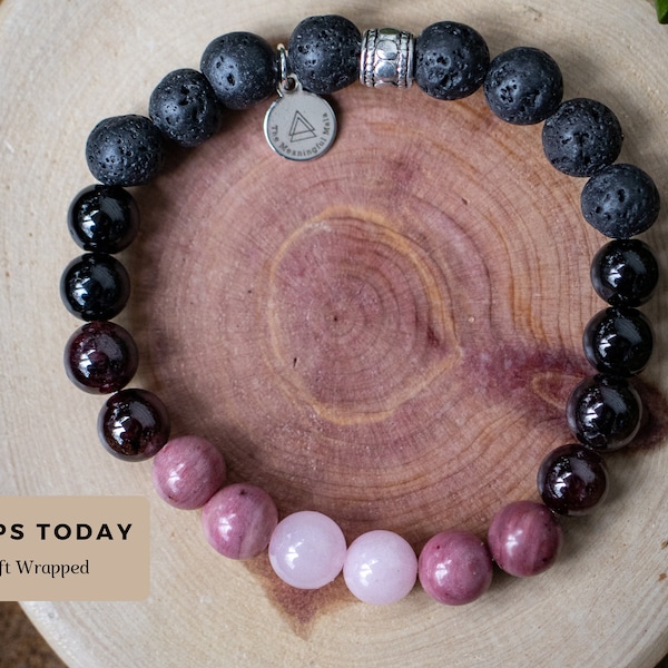 Love & Healing Mala Bracelet | Lava + Tourmaline + Rhodonite + Garnet + Rose Quartz | bereavement | loss | mourning | grief |