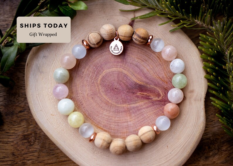 Light of Divine Love Mala Bracelet Selenite Morganite Olive Wood Forgiveness trauma Energy Clearing Joy Peace Spiritual image 1