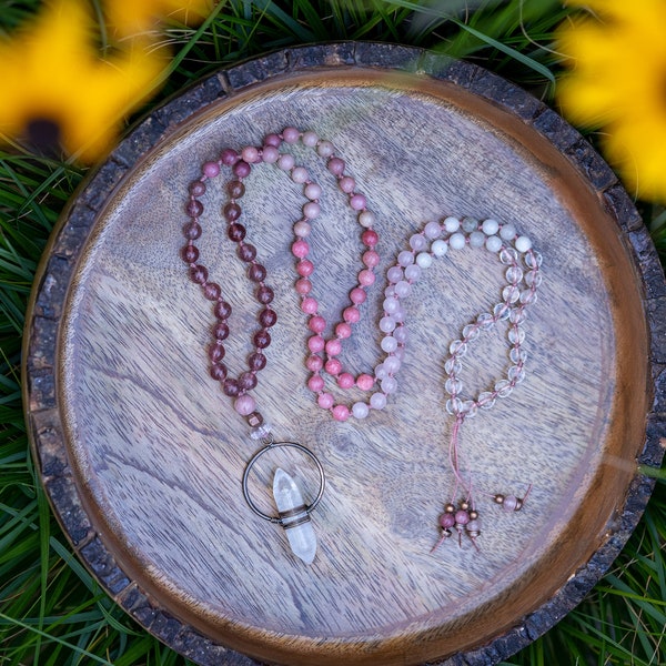 To Love Love Mala Necklace | Rhodochrosite + Rose Quartz + Quartz + Rhodonite + Agate + Strawberry Quartz | HEALING | love | 108 | self love