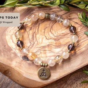 Buddha My Buddy Mala Bracelet | Rutilated Golden Quartz | Smokey Quartz | enlightenment | Peace | ahimsa | Love