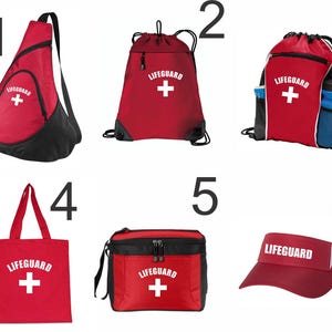 Kolekcja toreb Lifesaver Red Cores, torba typu sling, torba ze ściągaczem i torba chłodząca na plażę, basen i sprzęt bezpieczeństwa