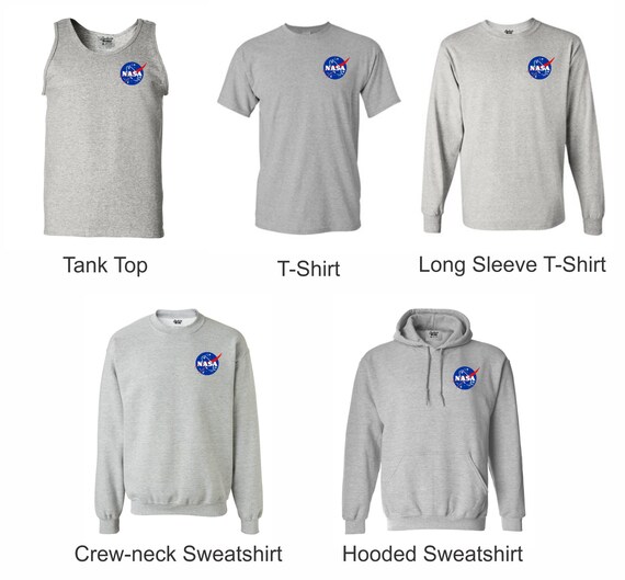 NASA T Shirts Sweatshirt Tan Top Hooded Gray Left Chest Etsy Canada