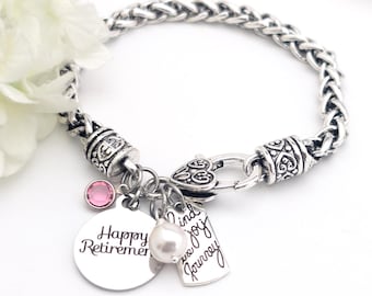 Retirement Bracelet, Retirement gifts for Her Retirement Jewelry for Friend Colleague Teacher Personalized birthstone charm bracelet