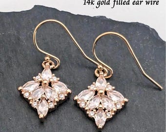 Art Deco Earrings Gold Zirconia Crystal Bridal Earrings Art Nouveau With 14k GF Ear wire 1920s Style Marquise Victorian Mother's day gift