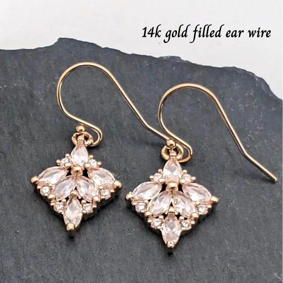 Art Deco Earrings Gold Zirconia Crystal Bridal Earrings Art Nouveau With 14k GF Ear wire 1920s Style Marquise Victorian Mother's day gift