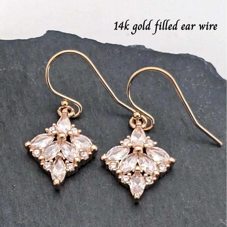 Art Deco Earrings Gold Zirconia Crystal Bridal Earrings Art Nouveau With 14k GF Ear wire 1920s Style Marquise Victorian Mother's day gift image 1