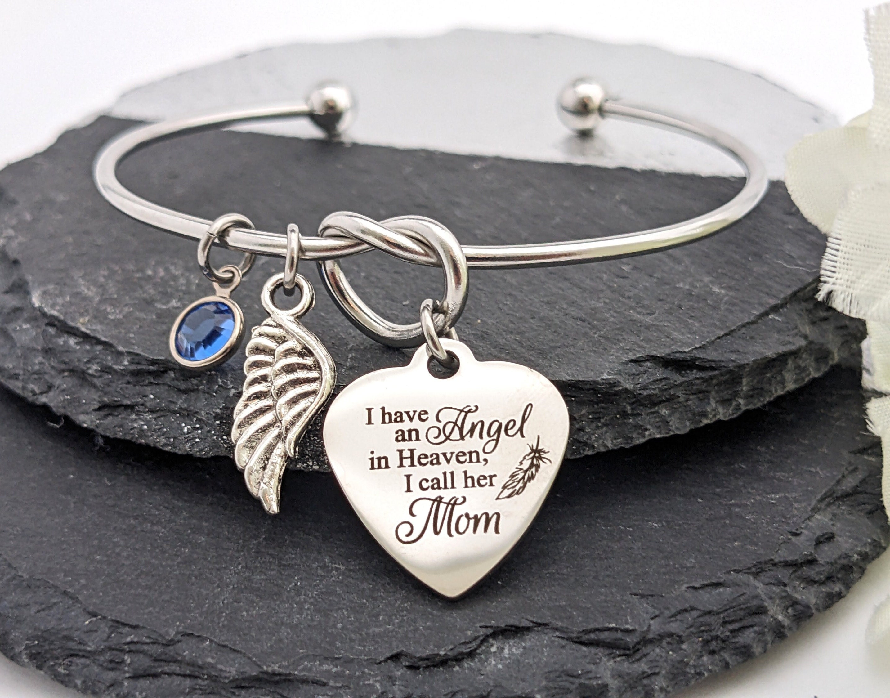 Mom Memorial BRACELET Angel Wing Bracelet Mother Sympathy Gift in Memory of Mom Gift Loss of Mom I Have an Angel in Heaven I Call Her Mom Etsy