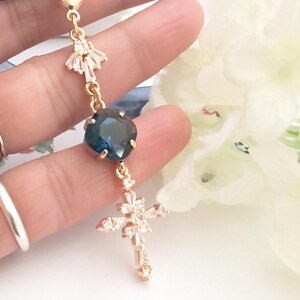 Something blue for bride gift Gold Cross Bridal Bouquet charm, Bride to be gifts Bridal shower gift daughter wedding ceremony keepsake image 7