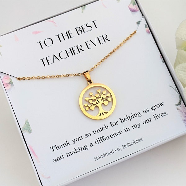 Teacher Necklace, Teacher Gifts for Teacher gift for teacher appreciation gift, Teacher Thank you gift Gold Tree Necklace Teacher Valentine