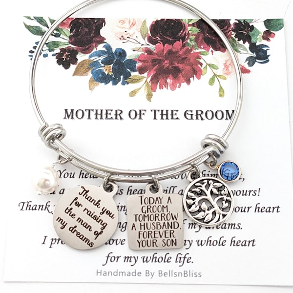 Mother of the groom gift from bride, Thank you for raising the man of my dreams bracelet, Mother of groom gift Mother in law Wedding gift