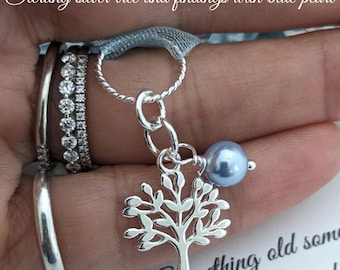 Daughter in law gift Something blue for bride on wedding day gift from Mom Sterling silver Tree Bouquet charm Bridal shower or Wedding gift