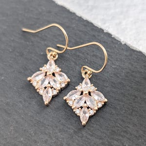 Art Deco Earrings Gold Zirconia Crystal Bridal Earrings Art Nouveau With 14k GF Ear wire 1920s Style Marquise Victorian Mother's day gift image 2