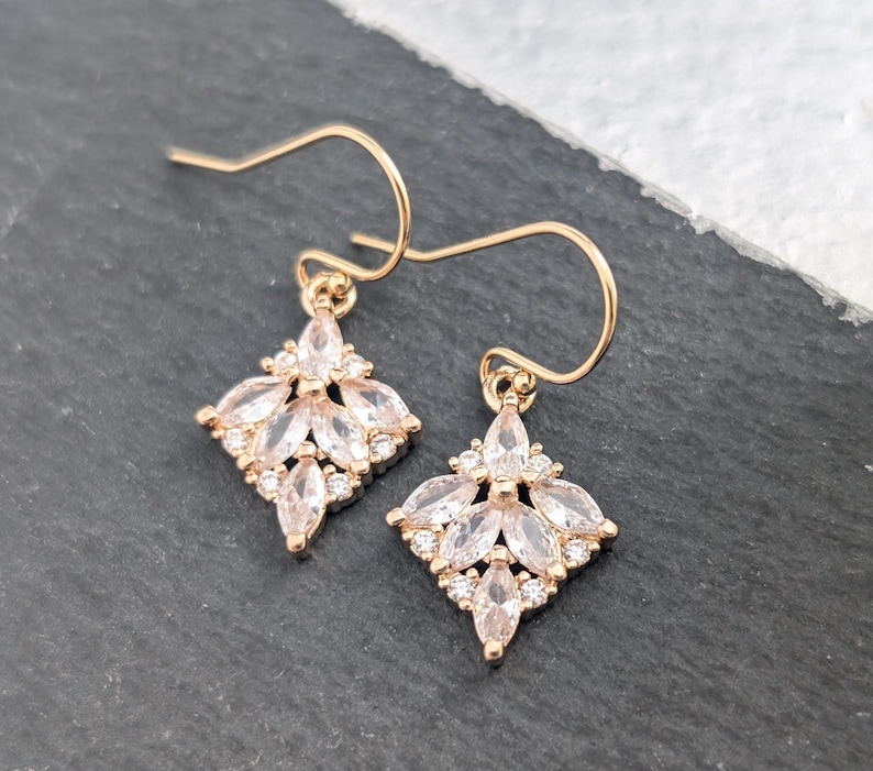 Art Deco Earrings Gold Zirconia Crystal Bridal Earrings Art Nouveau With 14k GF Ear wire 1920s Style Marquise Victorian Mother's day gift image 2
