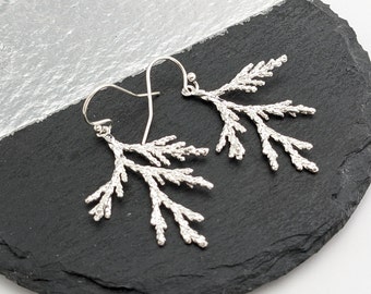 Silver Cypress Branch Earrings Juniper Earrings, Twig earrings, Nature Jewelry, Woodland Earrings Nature Lover Gift for Women Cedar Branch