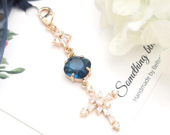 Something blue for bride gift Gold Cross Bridal Bouquet charm, Bride to be gifts Bridal shower gift daughter wedding ceremony keepsake