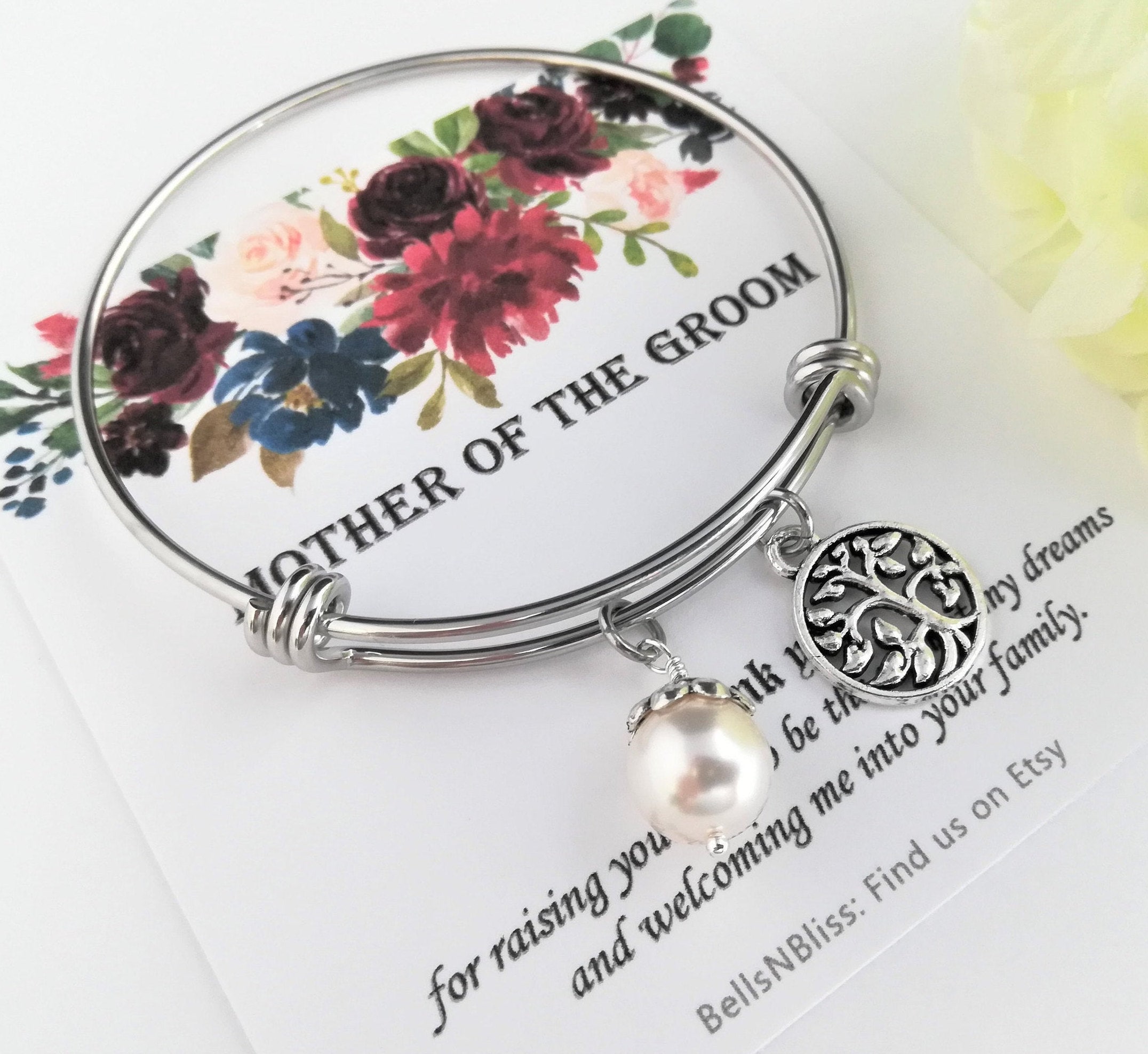 Angel Wing Heart Bracelet Mother of the Bride Gift Wedding Jewelry Mother of the Groom Gift Freshwater Pearl Bracelet Thank You Gift