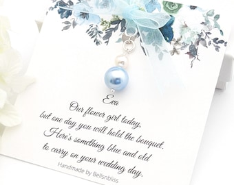 Personalized Flower Girl Proposal Bouquet Charm – Something Old & Something Blue Wedding Keepsake Flower girl gift