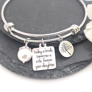 MOTHER Of The Bride Gift from Daughter Gift for mom on wedding day, Today a bride Tomorrow a wife Wedding gift Mother of bride bracelet