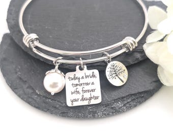 MOTHER Of The Bride Gift from Daughter Gift for mom on wedding day, Today a bride Tomorrow a wife Wedding gift Mother of bride bracelet