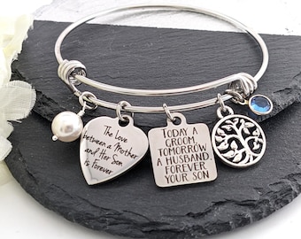 Mother of the groom gift from Son, Mother of the groom bracelet, Mother of groom gift from groom, Mom wedding jewelry Charm Tree bangle