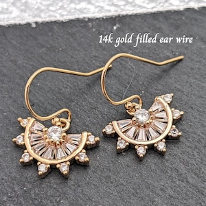 Art Deco Earrings Tiny Gold CZ Fan Crystal Bridal Earrings fan Earrings With 14k GF Ear wires 1920s Style Bridesmaid Mother's day Gift
