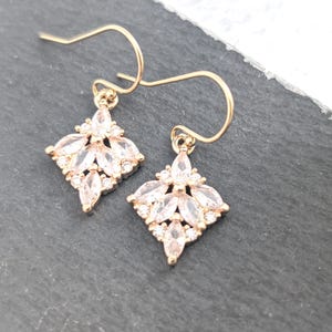 Art Deco Earrings Gold Zirconia Crystal Bridal Earrings Art Nouveau With 14k GF Ear wire 1920s Style Marquise Victorian Mother's day gift image 4