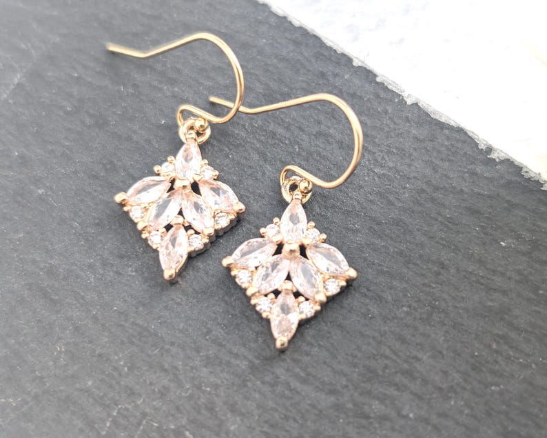 Art Deco Earrings Gold Zirconia Crystal Bridal Earrings Art Nouveau With 14k GF Ear wire 1920s Style Marquise Victorian Mother's day gift image 4