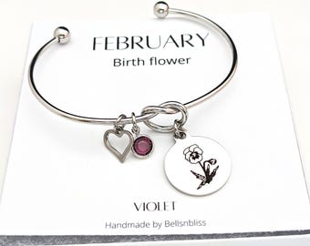 February Birth flower Bracelet Birthday Gift for her Birth flower jewelry Amethyst Birthstone Bracelet