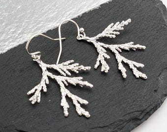 Silver Cypress Branch Earrings Juniper Earrings Twig earrings Nature Jewelry Woodland Earrings Nature Lover Woman Birthday gift for her