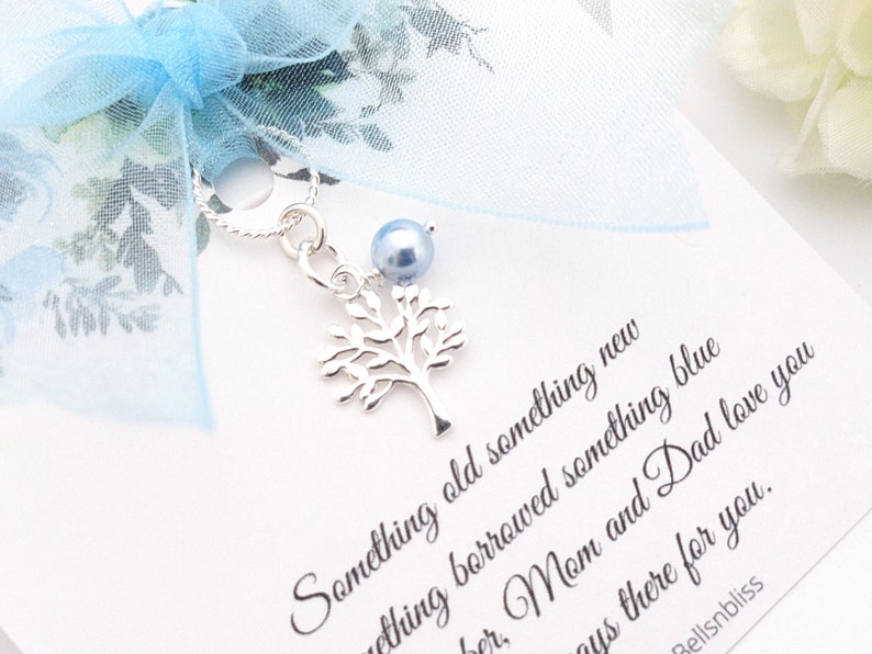Daughter in law gift Something blue for Daughter in law on her wedding day gift Something blue for bride from Mom Tree of life Bouquet charm image 4