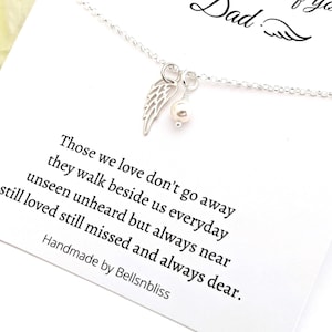 Dad Memorial Necklace, Sterling Silver Angel wing Necklace, Loss of Father Memorial Sympathy Jewelry image 1