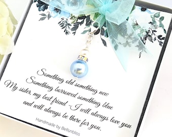 Something blue for Bride Gift from Maid of honor Sister Best friend Bridal Bouquet Charm Clip with Pearl wedding Keepsake Bridal gift sister