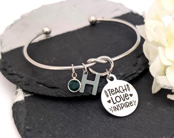 TEACHER Appreciation GIFT Teacher Gifts for Teacher Gift Teacher Bracelet Teach love Inspire Charm bangle, preschool nursery elementary