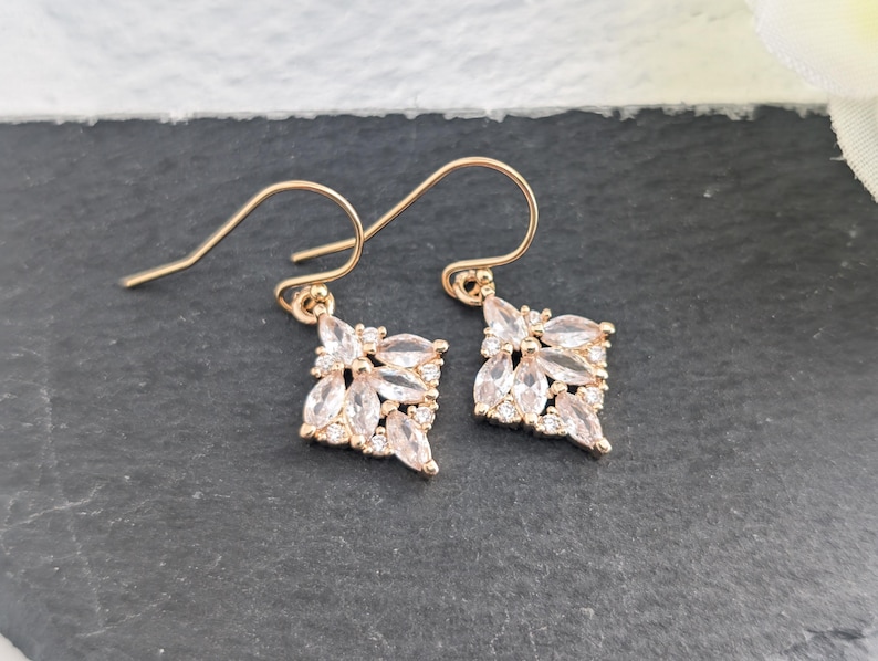 Art Deco Earrings Gold Zirconia Crystal Bridal Earrings Art Nouveau With 14k GF Ear wire 1920s Style Marquise Victorian Mother's day gift image 9