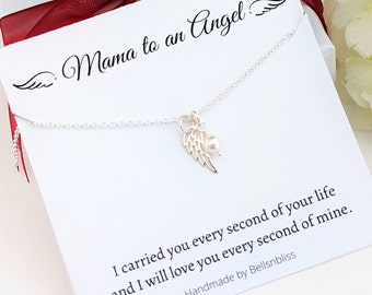 Sterling silver Angel Wing Miscarriage Gift Necklace, Mama of an angel Jewelry, stillborn necklace, Pregnancy Loss, Bereavement Gift