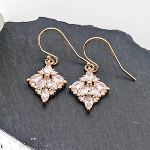 Art Deco Earrings Gold Zirconia Crystal Bridal Earrings Art Nouveau With 14k GF Ear wire 1920s Vintage Style Victorian Earrings gift