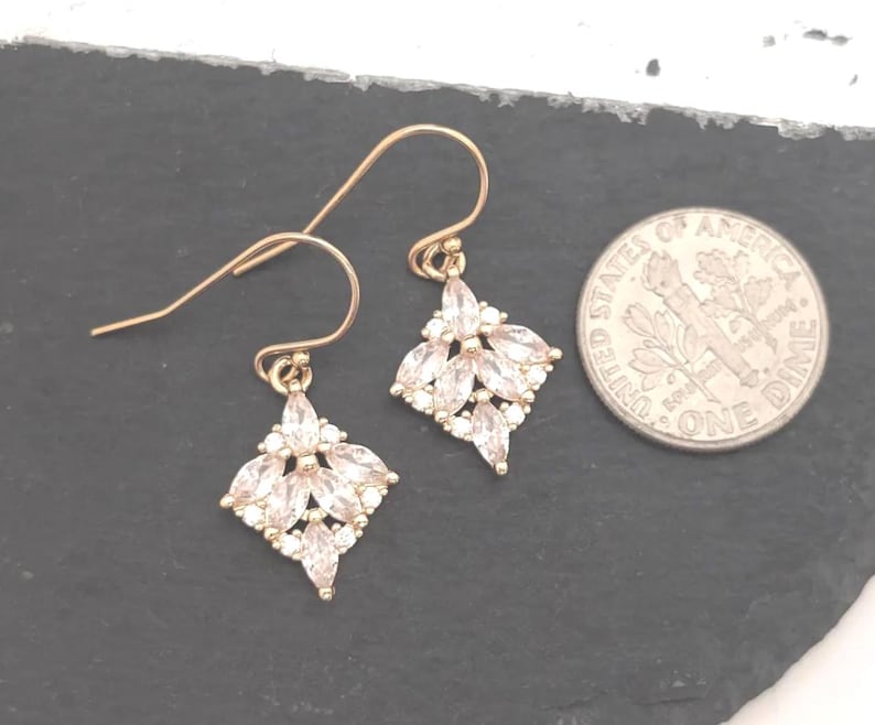 Art Deco Earrings Gold Zirconia Crystal Bridal Earrings Art Nouveau With 14k GF Ear wire 1920s Style Marquise Victorian Mother's day gift image 3