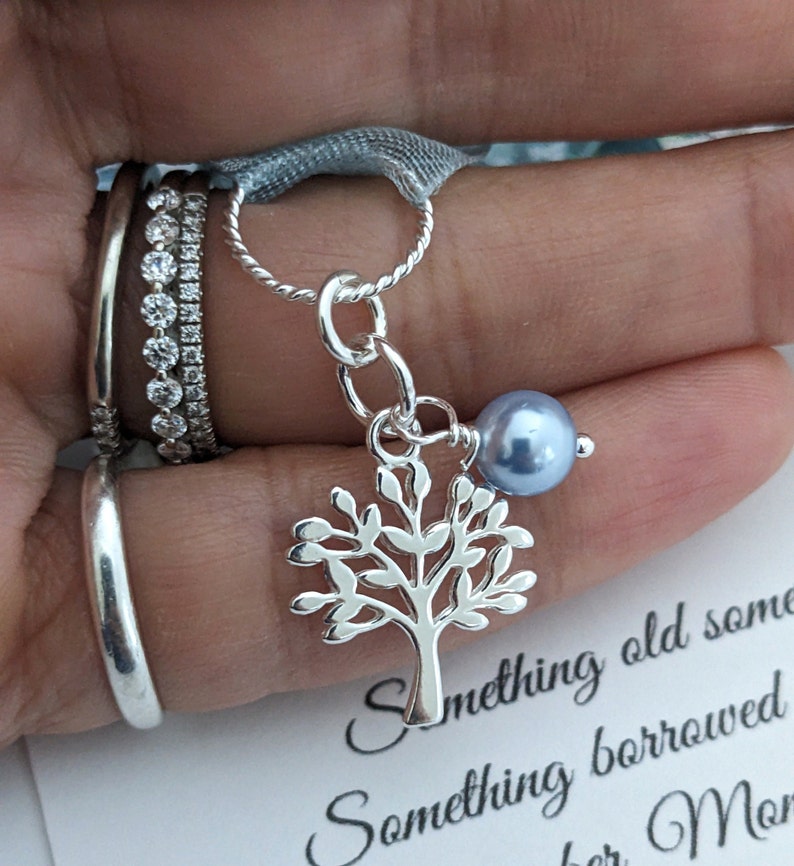 Daughter in law gift Something blue for Daughter in law on her wedding day gift Something blue for bride from Mom Tree of life Bouquet charm image 1