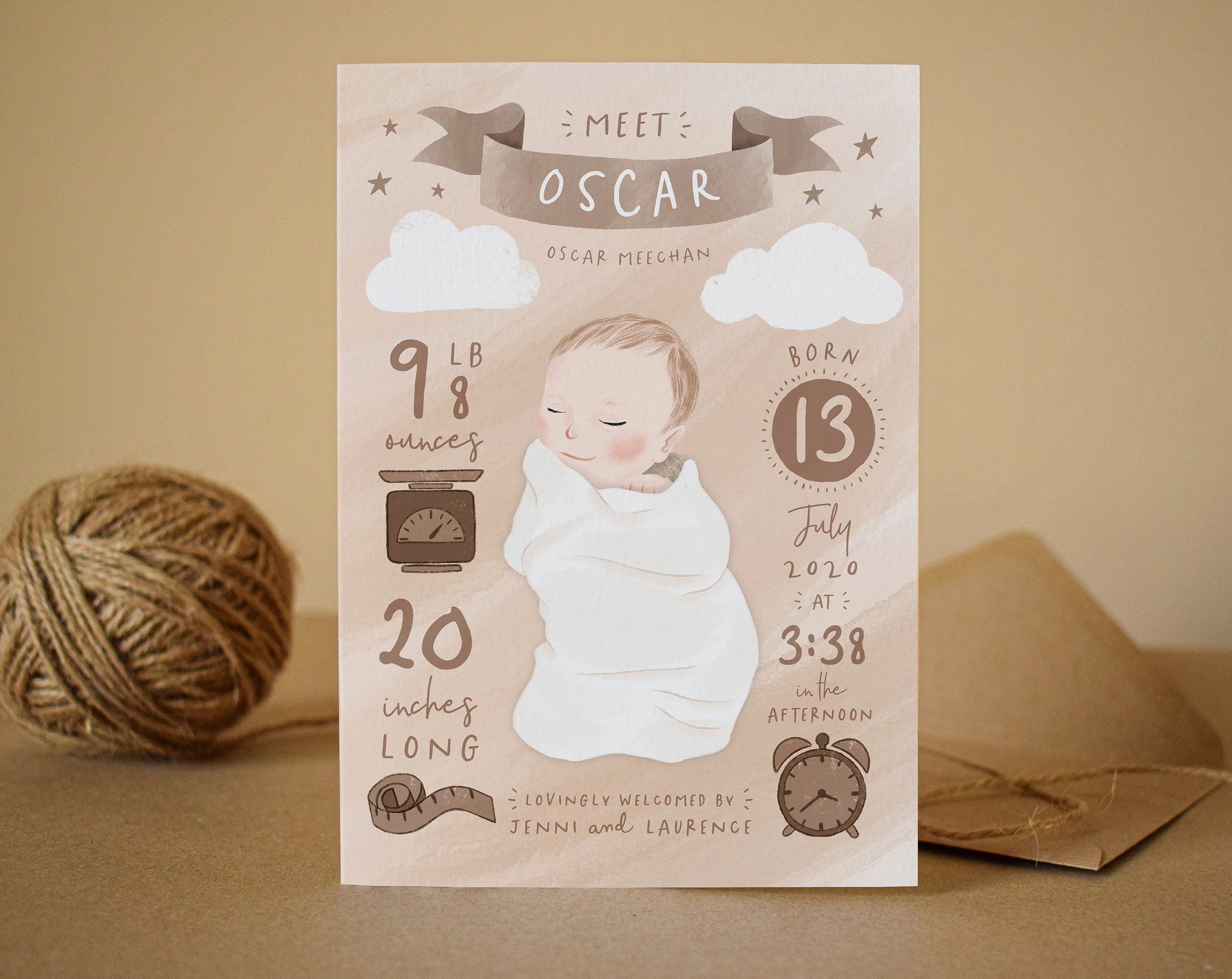 New Baby Arrival Cards Baby Celebration Greeting Etsy