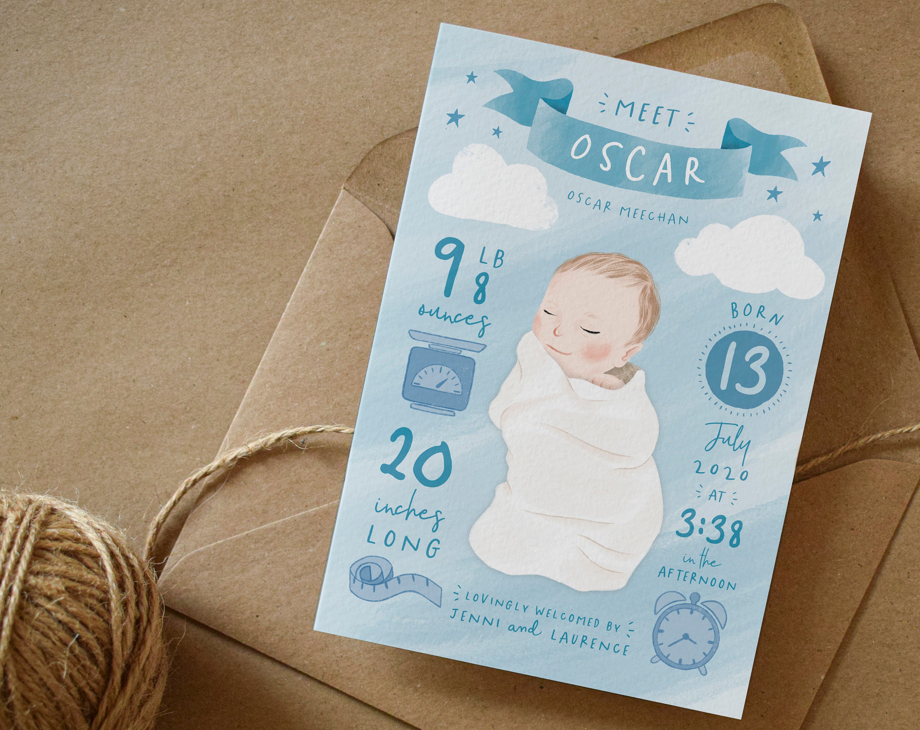 New Baby Arrival Cards Baby Celebration Greeting Etsy