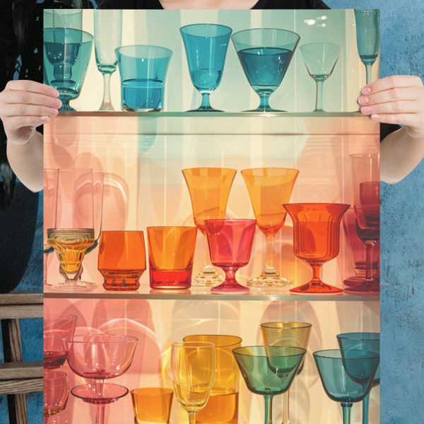 Midcentury Pop Art Glassware Poster - Retro Home Decor Accent