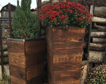 28" Tall Cedar Wood Rustic Planter Box / Rustic Planter / Tapered Planter / PlanterEarth / Tall Planter / Spring /Planter Earth