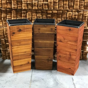 33" Tall Cedar Wood Rustic Planter Box / Rustic Planter / Tapered Planter / DIY Planter / Real Tall Planter / Mothers Day / White Wash