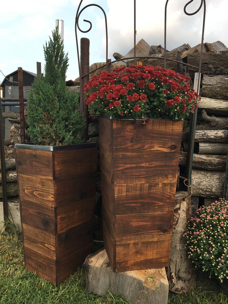 28 Tall Cedar Wood Rustic Planter Box / Rustic Planter / Tapered Planter / PlanterEarth / Tall Planter / Spring /Planter Earth image 1